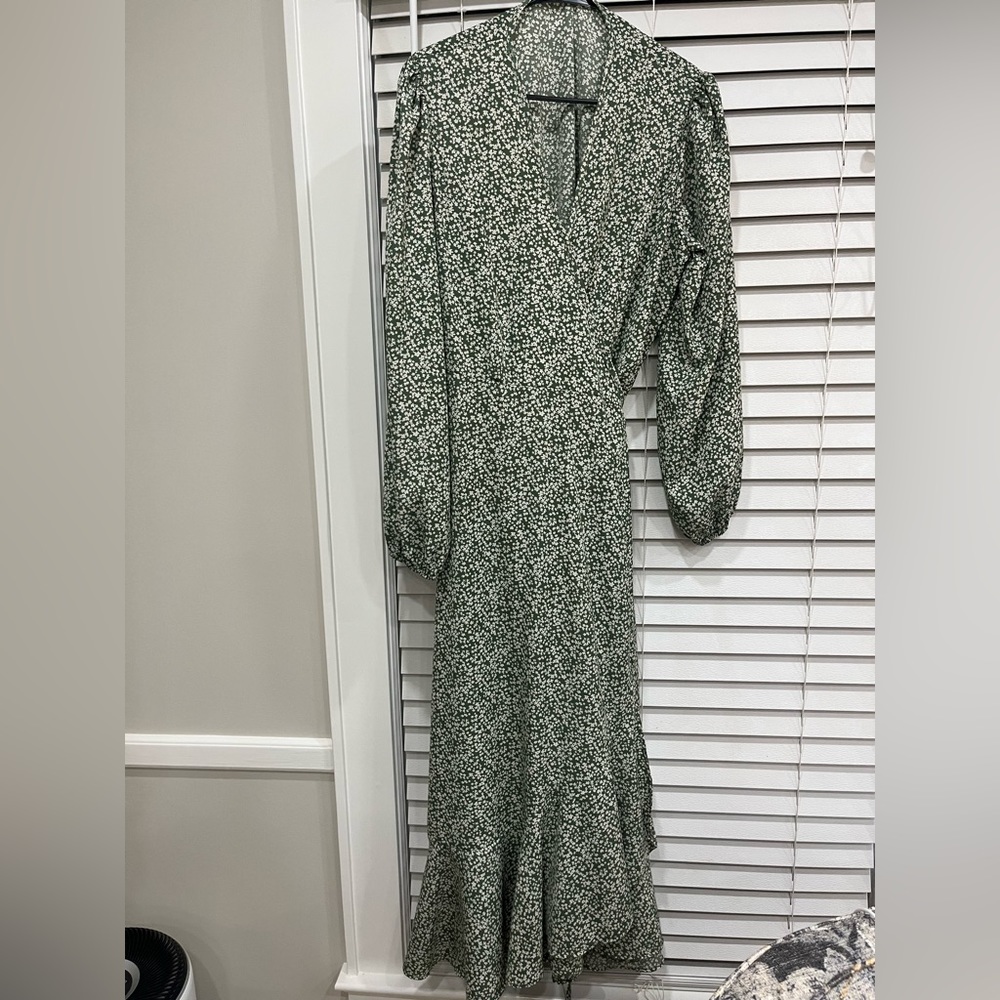Bohemian Dress Wrap V Neck Long Sleeve High Split Flowy Floral Maxi Dress w/Belt